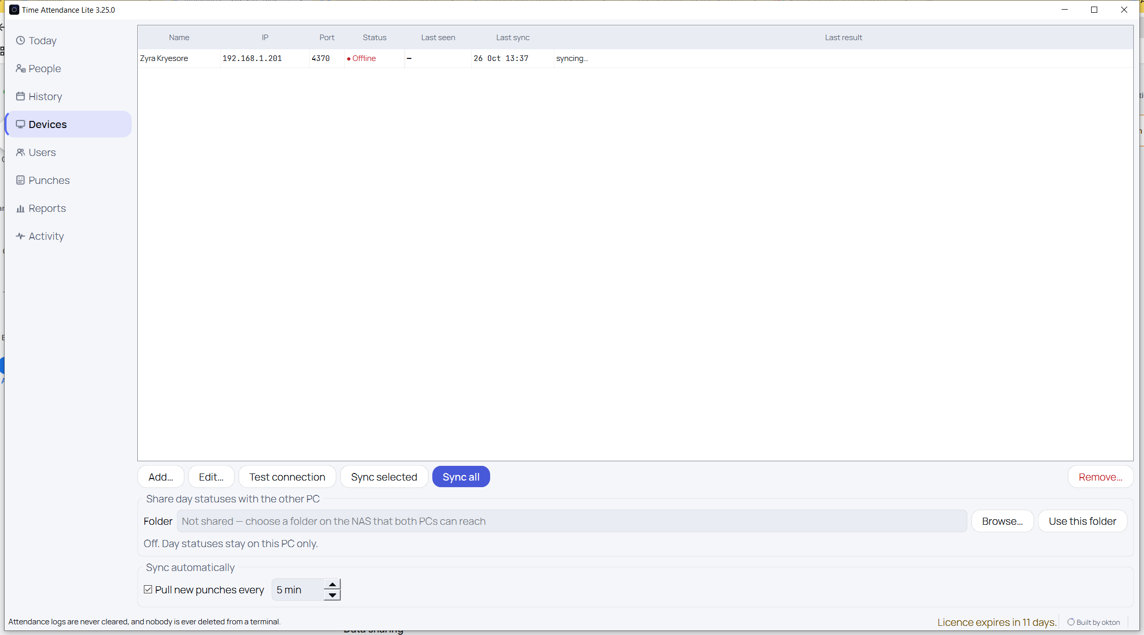 Prezenca \u2014 skeda Pajisjet, me statusin online/offline