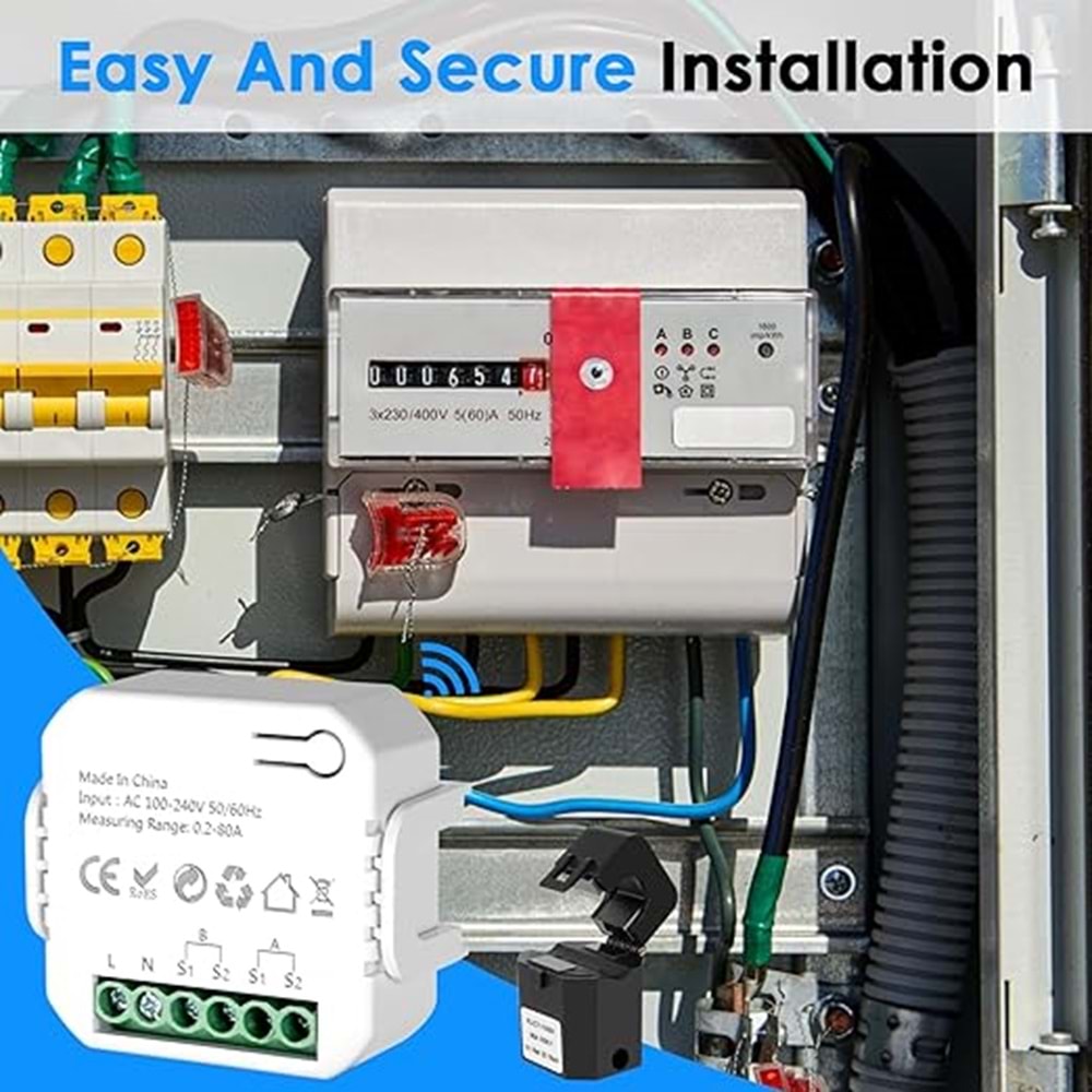 Smart Energy Monitor, Bilateral Energy Meter, with 2PCS 80A CT Current Transformers Clamps