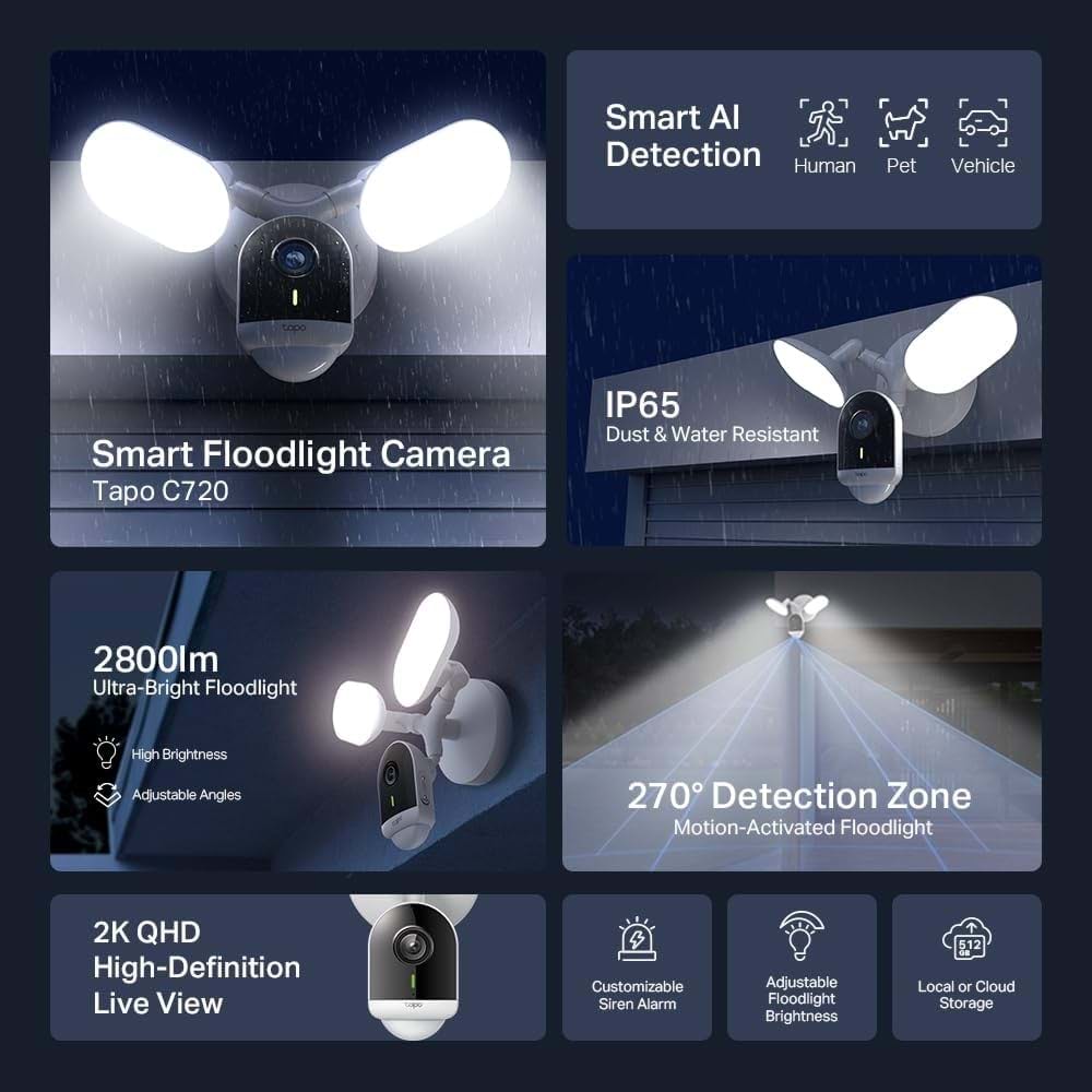 TP-Link Camera Tapo C720 Smart Floodlight,2K QHD