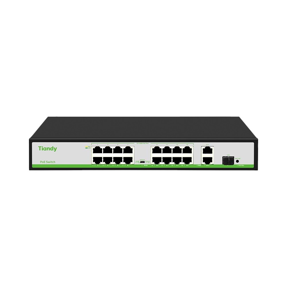 Tiandy POE Switch 16*10/100M POE ports + 2* 1000M Ethernet Uplink ports +1*1000M SFP Port