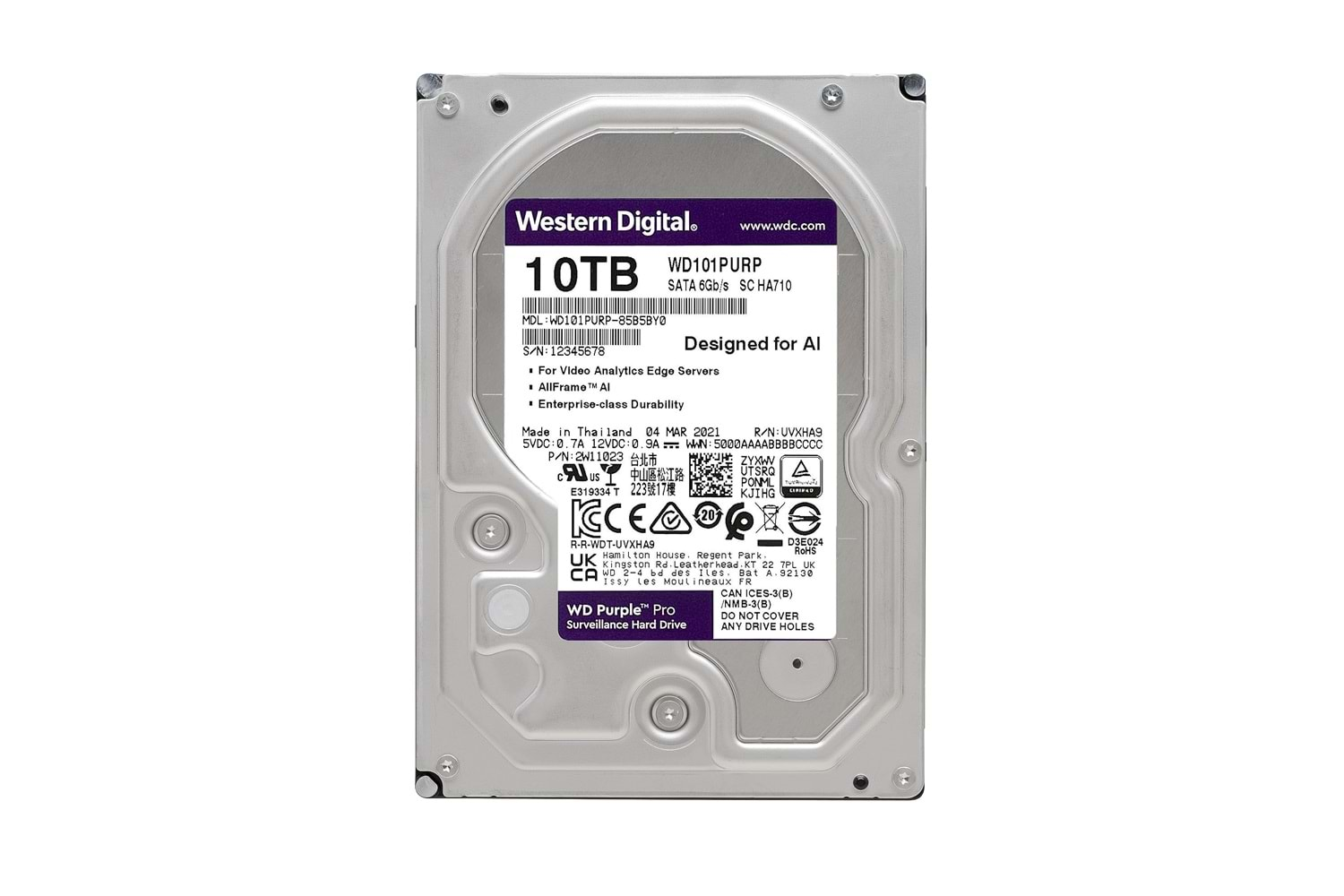 Western Digital 10TB WD Purple Pro Surveillance Internal Hard Drive HDD