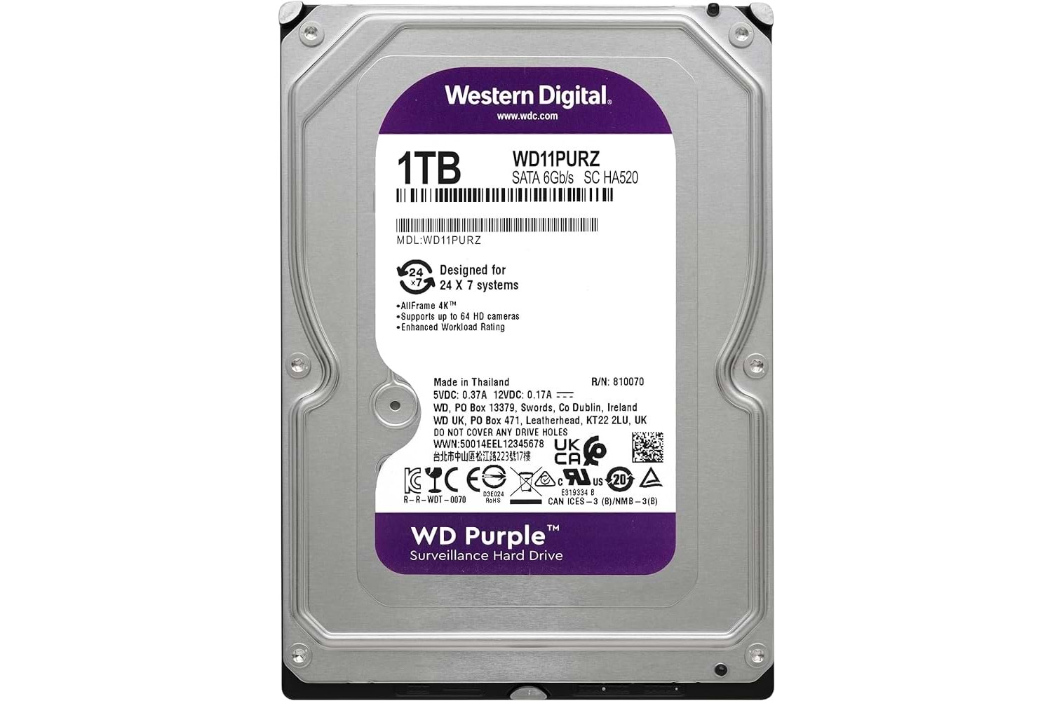 Western Digital 1TB WD Purple Surveillance Internal