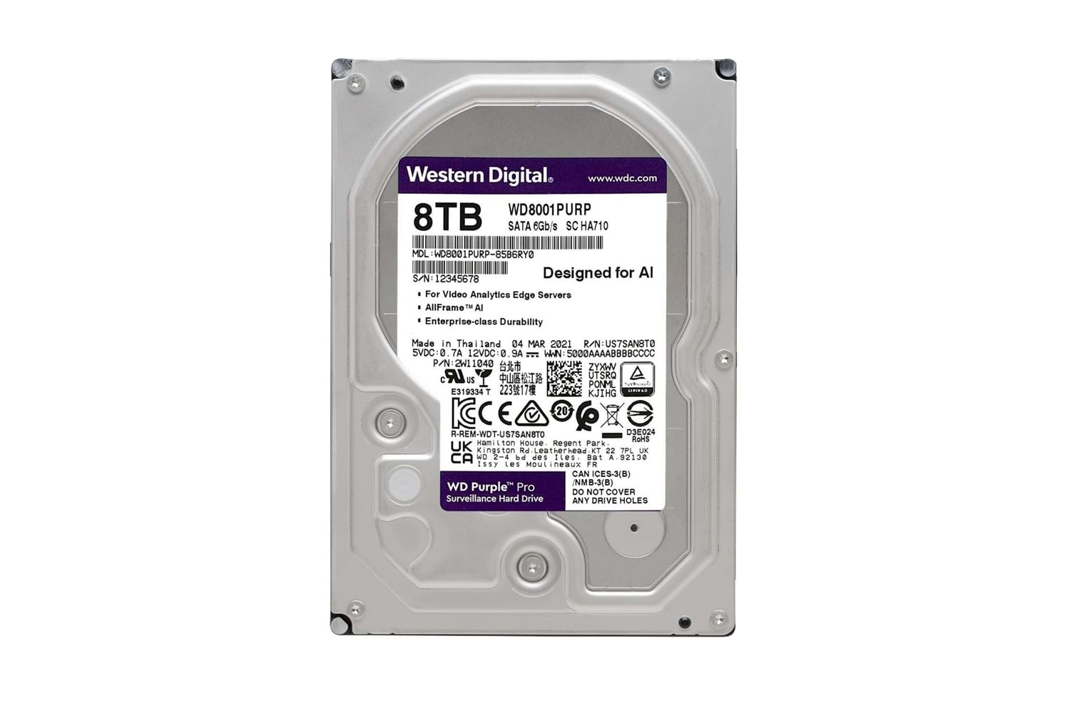 HDD Western Digital 8TB WD Purple Surveillance Internal Hard Drive HDD WD8001EJRP