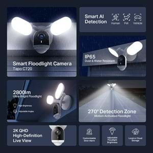 TP-Link Camera Tapo C720 Smart Floodlight,2K QHD
