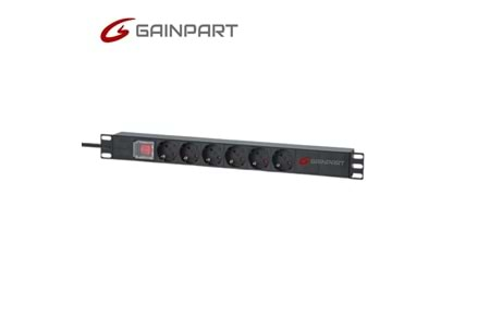 Gainpart PDU 1U 6 Way ON/OFF SWITCH/Alu/EU Plug and socket 2M